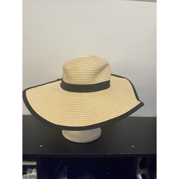 Lane Bryant Accessories - Lane Bryant Straw Sun Hat Wide Brim Beige Black One Size Summer NWT